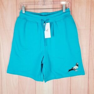 Staple Pigeon Mens Shorts Medium Teal‎ Cotton Drawstring Elastic Waist